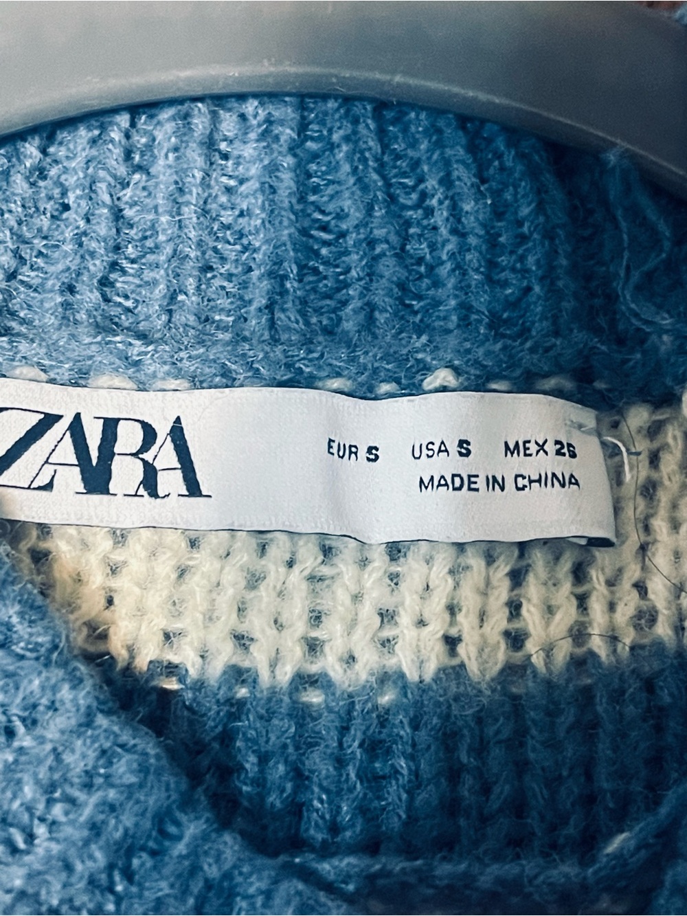 Zara Teal and Light Gray Striped Cropped Crew Sweater - Picture 3 of 6
